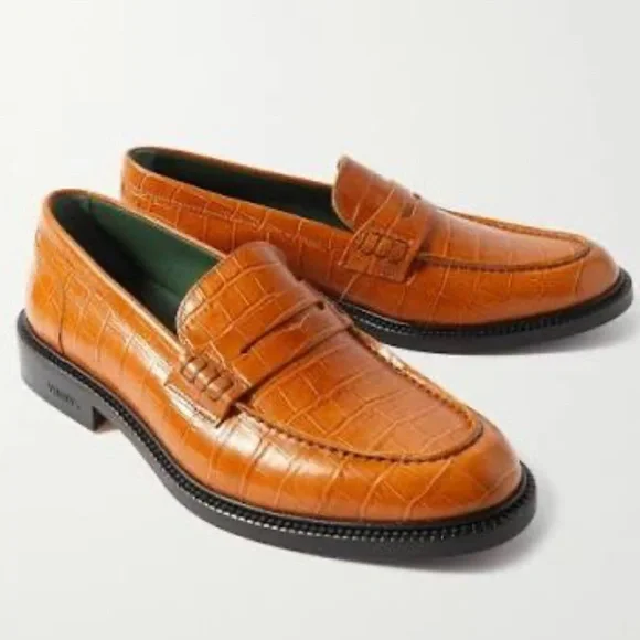 Men’s Vinny’s “Townee” leather crocodile brown loafers Sz 40 - Picture 1 of 12